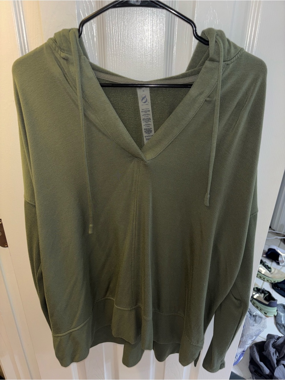 Lou & Grey Olive Green V-Neck Hoodie Sweater
